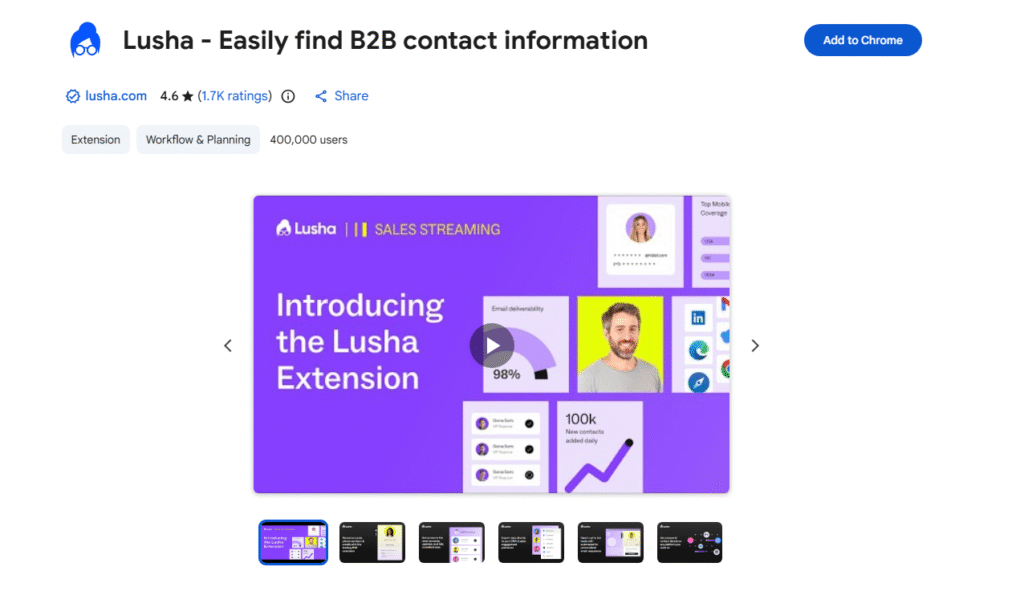 Lusha Chrome Extension Web store page