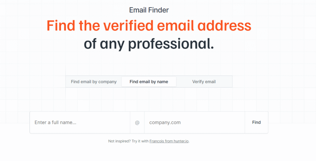 Hunter.io Email finder features screenshot