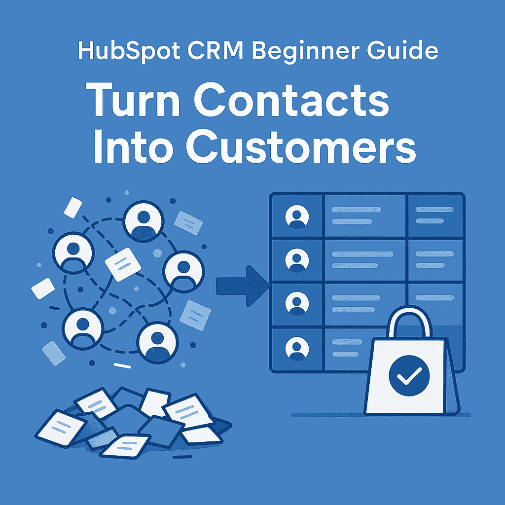 HubSpot CRM Beginner Guide — How to Get Started & Grow Your Small Business 2 A "Before and After" infographic titled "From Chaos to Organized Sales" illustrating the transition from a messy, manual sales process to a streamlined workflow using HubSpot CRM.